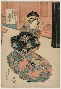 Courtesan Hinaogi från Daikokuya vid ingången till Kadomachi