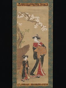 Kurtisan och hennes följeslagare under ett körsbärsträd av Utagawa Toyoharu