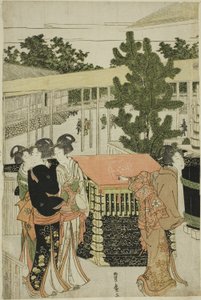 Nyårspilgrimsfärd till Myohoji-templet i Horinouchi (Horinouchi Myohoji eho mairi no zu) av Utagawa Toyohiro