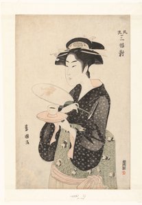 Porträtt av servitrisen Okita. Triptyk av eleganta skönheter Furyu sampukutsui (titel på objekt) av Utagawa Toyokuni (I)