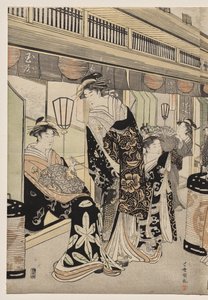 Kurtisaner som promenerar på Nakanochō av Utagawa Toyokuni