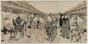 Kurtisaner som promenerar på Nakanochō av Utagawa Toyokuni