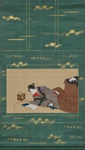 Kvinna som värmer sig vid en "kotatsu" av Utagawa Toyokuni