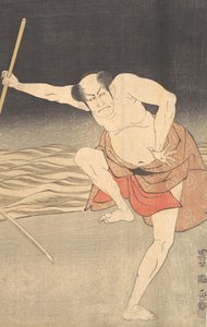 En skådespelare vid vattnet. av Utagawa Toyokuni I
