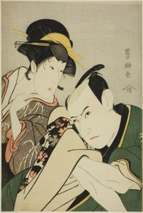 Ichikawa yaozoru tee road f Gen Takebes idé d firande Kiyota roh tee road and wave av Utagawa Toyokuni I