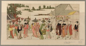 Nyårspilgrimsfärd till Myohoji-templet i Horinouchi (Horinouchi Myohoji eho mairi no zu) av Utagawa Toyokuni I