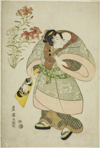 Pinks: sjuksköterska och baby, från en obenämnt serie av skönheter och blommor av Utagawa Toyokuni I
