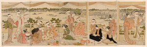 Recital på en veranda med utsikt över Sumidafloden av Utagawa Toyokuni I