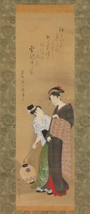 Kvinna och skötare, ca. 1795. av Utagawa Toyokuni I