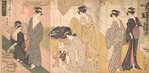 Kvinnor och en spädbarn i ett offentligt badhus, ca. 1799. av Utagawa Toyokuni I