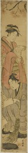 Ungt par som Kanzan och Jittoku av Utagawa Toyokuni I