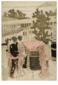 Nyårspilgrimsfärd till Myohoji i Horinouchi, Edo, ca 1804-1810 (träblock på papper) av Utagawa and Toyokuni Utagawa Toyohiro