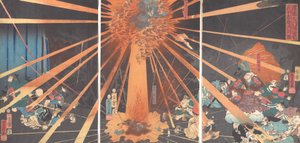 The Ghost of Akugenta tar hämnd på Nanba vid Nunobiki Waterfall, 1856, 2:a månaden. av Utagawa Yoshifusa