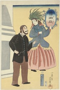 ryskt par Oroshia (titel på objekt) av Utagawa Yoshiiku