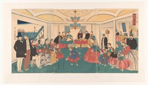 Utlänningar har roligt på en bankett Ikokujin shuen yuraku no zu (titel på objekt) av Utagawa Yoshikazu