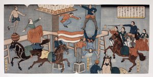 Utländsk cirkus i Yokohama, pub. (1864 (handfärgat träsnitt)