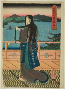 De åtta vyerna vid Biwasjön på kvällen (Omi Hakkei Moku) av Utagawa Yoshikazu