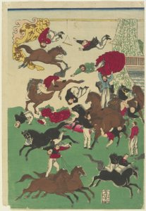 Cirkusstunts, 1800-talet (trätryck i färg)