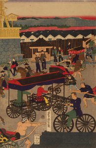 F ぉ Säljer ny g Nihonbashi set c Marktemperatur f och stanna. Toi Nihonbashi version Engelsk figur T teori ptych av Utagawa Yoshitora