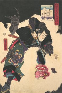 The Warrior Slaying the Giant White Hihi, 1859, 2:a månaden. av Utagawa Yoshitora