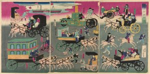 Jag är här med Tokyo Orai bil Zukushi av Utagawa Yoshitora