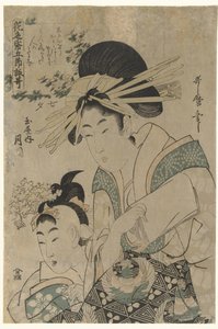 Tanabata: Kurtisanen Tsukioka från Tamaya-huset Tanabata: Tamaya uchi Tsukioka (titel på objekt) Dikter på blommigt papper för de fem årstiderna (serietitel) Hana no irogami gosetsu yomiuta (serietitel på objekt) av Utamaro (II) , Kitagawa (attributed to)