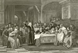 Columbus före Isabella (gravyr)