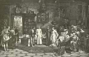 Petrarca och Laura presenterade av kejsaren i Avignon (gravyr)