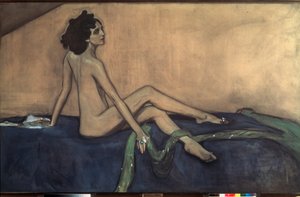 Porträtt av ballerinan Ida Rubinstein (1885-1960). Verk av Valentin Alexandrovich Serov (1865-1911), tempera och svart krita på duk av Valentin Aleksandrovich Serov
