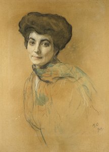Porträtt av Elena Ivanovna Roerich, 1909 (pastell & wc med inslag av kroppsfärg på ljusbrunt papper)