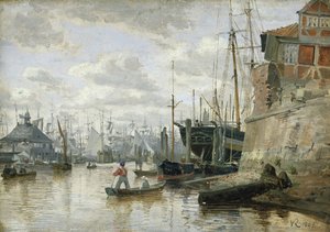 Timmerstugan vid Hamburgs hamn, 1848 (olja på papper ombord)