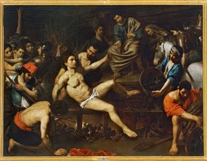 Sankt Laurentius martyrskap ... (målning på duk) av Valentin de Boulogne