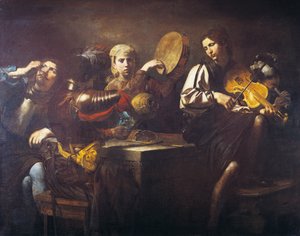 Musiker och soldater, cirka 1626, av Valentin de Boulogne (1591-1632), olja på duk