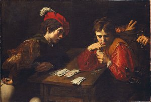 The Cardsharps, av Valentin de Boullogne (1591-1632). Olja på duk, ca. 1615. Mått: 94,5x137 cm. Dresdens statliga konstsamlingar