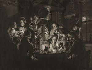 En filosof som visar ett experiment med luftpumpen