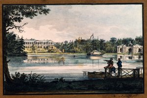 ""Cameron Gallery at the Catherine Palace in Tsarskoye Selo"" av Valerian Platonovich Langer (1799-1870), Litografi, akvarell, ca 1820, Statens friluftsmuseum Tsarskoye Selo, St. Petersburg av Valerian Platonovich Langer