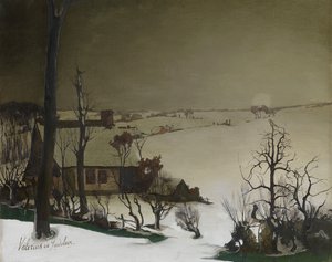Vinterlandskap på morgonen (olja på panel) av Valerius de Saedeleer