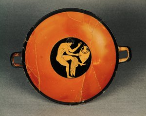 Komaste, en deltagare i en komos, en berusad fest ... av Vasepainter Skythos