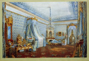Rummet i Yusupovpalatset (Moikapalatset) i Sankt Petersburg (Rummet i Yusupovpalatset i St.Petersbourg). Verk av Vasily Semyonovich Sadovnikov (1800-1879), akvarell på papper. rysk konst