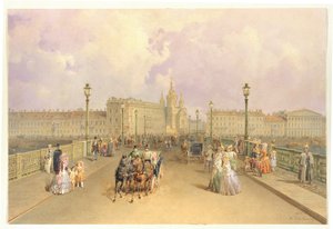 Utsikt över Blagoveshchensky-bron i Sankt Petersburg, 1851 av Vasili Semenovich Sadovnikov