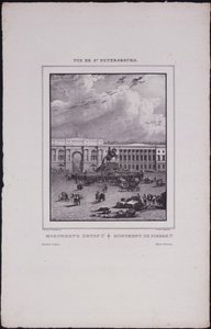 Utsikt över Sankt Petersburg. Ryttarstatyn av Peter den store på Senatstorget, 1833 av Vasili Semenovich Sadovnikov