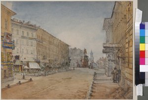 Voznesensky Prospekt i Sankt Petersburg, av Sadovnikov, Vasily Semyonovich (1800-1879). Akvarell på papper