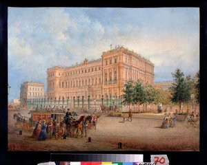 Utsikt över Nicholas Palace i Sankt Petersburg. Verk av Vasily Semyonovich Sadovnikov (1800-1879), akvarell på papper av Vasili Semenovich Sadovnikov