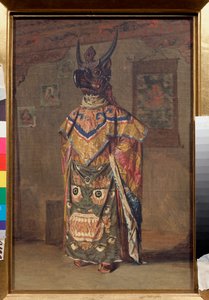 En lama vid en buddhistisk fest i Rumtek-klostret i Sikkim (Indien) (Lama vid en buddhistisk fest i Rumtek-klostret i Sikkim) - Målning av Vasili Vasilyevich Vereshchagin (Vassili Vereshchagin) (1842-1904), olja på duk av Vasili Vasilievich Vereshchagin