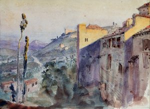 Förberedande dekor för operan ""The scarlet rose"" av Nikolai Krotkov - Scenografi för operan Den scarlet rosen av N. Krotkov - Verk av Vasili Dmitrievich Polenov (1844-1927), penna och akvarell på papper av Vasilij Dmitrievich Polenov