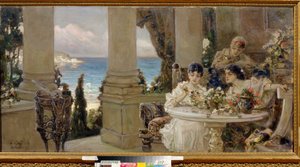 Sur la terrasse - Peinture de Vassili (Vasili, Vasilii, Wilhelm) Alexandrovich Kotarbinsky (Kotarbinski, Kotarbinskii) (1849-1921), huile sur toile - På terrassen, Olja på duk av Vasilii Alexandrovich Kotarbinsky - Regionala konstmuseet, Kirovohrad av Vasily Alexandrovich Kotarbinsky