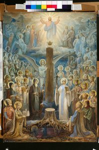 ""Glory of the Orthodox Church of Georgia"": illustration av legenden om den ""levande kolumnen"" - Verk av Vasily Andreyevich Barvitov (1840-1886), sent 1870-talet - början av 1880-talet - The Glory of the Georgian Orthodox Church - Akvarell och vitt av Vasily Andreyevich Barvitov