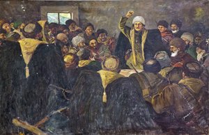 Grigory Konstantinovitch Ordjonikidze (1886-1937) - Sergo Ordzhonikidze i norra Kaukasus par Krotkov, Vasily Anfimovich (1880-1939). Olja på duk, storlek: 100x150 av Vasily Anfimovich Krotkov