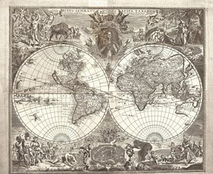 Dubbla halvklotskarta över världen, 1713 av Vasily Anufrievich Kiprianov