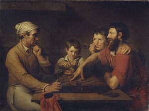 En kock som spelar utkast med en vaktmästare, 1824 av Vasily Ivanovich Gryaznov